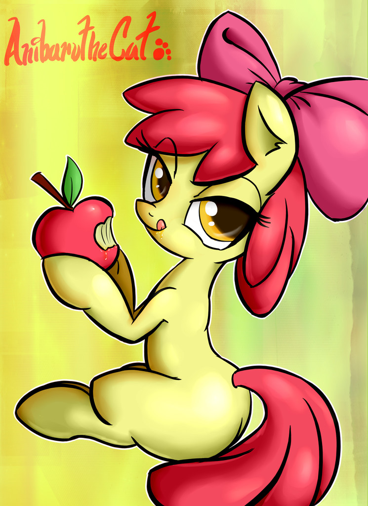 #567389 - suggestive, artist:anibaruthecat, apple bloom, earth pony, pony, apple...