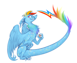 Size: 834x676 | Tagged: safe, artist:the-doodle-queen, rainbow dash, dragon, feathered dragon, g4, dragonified, female, rainbow dragon, simple background, solo, species swap, white background