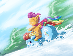 Size: 1800x1400 | Tagged: dead source, safe, artist:c-adepsy, rainbow dash, scootaloo, pegasus, pony, g4, butt, chubby, duo, eyes closed, fat, female, filly, grin, hilarious in hindsight, mare, plot, ponies riding ponies, rainblob dash, riding, scootaloo riding rainbow dash, scootalove, ski poles, sleigh, smiling, snow, windswept mane