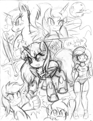 Size: 1275x1657 | Tagged: safe, artist:danmakuman, derpy hooves, fluttershy, princess cadance, princess luna, human, g4, humanized, monochrome, sketch