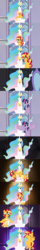 Size: 1120x6930 | Tagged: safe, artist:beavernator, princess celestia, sunset shimmer, twilight sparkle, alicorn, pony, equestria girls, g4, alicornified, baby, baby pony, comic, filly, flying, foal, injured, mirror, momlestia, race swap, shimmercorn, spread wings, twilight sparkle (alicorn), wings