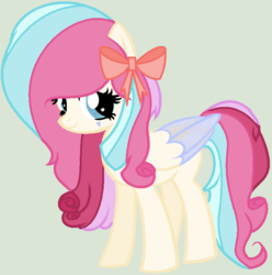 Size: 726x733 | Tagged: safe, artist:saramanda101, oc, oc only, pegasus, pony, adoptable, adopted, bow, magical lesbian spawn, offspring, parent:coco pommel, parent:diamond rose, parents:cocorose, simple background, solo