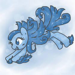 Size: 2000x2000 | Tagged: safe, artist:ijustloveit619, earth pony, original species, pony, blue eyes, blue mane, clothes, female, fins, high res, liquid pony, mare, open clothes, open shirt, pond, solo, swimming, underwater, water