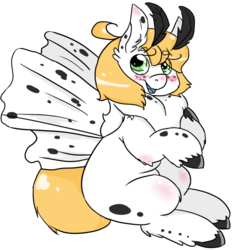 Size: 660x712 | Tagged: safe, artist:buttersketch, oc, oc only, oc:butterscotch, mothpony, original species, blushing, looking up, sitting, solo