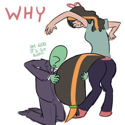 Size: 2500x2500 | Tagged: safe, artist:nobody, oc, oc only, oc:anon, oc:darcy, satyr, ass, butt, confused, high res, offspring, one word, parent:big macintosh, yoga pants