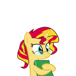 Size: 10000x10000 | Tagged: safe, artist:elsia-pony, sunset shimmer, pony, unicorn, g4, .svg available, absurd resolution, alternate hairstyle, book, cute, female, glasses, mare, meganekko, nerd pony, ponytail, shimmerbetes, simple background, smiling, solo, svg, transparent background, vector