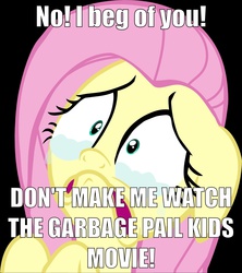 Size: 1215x1369 | Tagged: safe, fluttershy, g4, crying, female, garbage pail kids, image macro, meme, nostalgia critic, sad, solo, the garbage pail kids movie