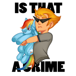 Size: 1000x1000 | Tagged: safe, artist:alinajames, rainbow dash, human, g4, :i, brony, dirk strider, female, homestuck, hug, plushie, simple background, solo, text, transparent background