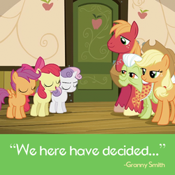 Size: 548x549 | Tagged: safe, apple bloom, applejack, big macintosh, granny smith, scootaloo, sweetie belle, earth pony, pony, g4, somepony to watch over me, cutie mark crusaders, hasbro, male, stallion