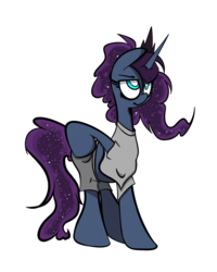 Size: 4000x5000 | Tagged: safe, artist:turtlefarminguy, princess luna, g4, bed mane, clothes, female, morning ponies, shorts, simple background, solo, t-shirt