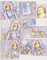 Size: 796x1003 | Tagged: safe, artist:zoarenso, fluttershy, oc, oc:stormcloak, anthro, comic:innocent sin, g4, awesome face, blushing, breasts, busty fluttershy, comic, female, traditional art, uncle, younger