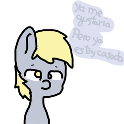 Size: 500x500 | Tagged: dead source, safe, artist:ask-derpyspanish, derpy hooves, pegasus, pony, tumblr:ask-derpyspanish, g4, female, mare, solo, spanish, translated in the comments