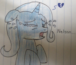 Size: 826x699 | Tagged: safe, artist:bronynel, trixie, pony, unicorn, g4, crying, female, mare, sad, solo, traditional art