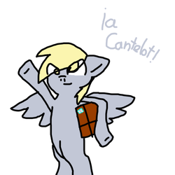 Size: 500x500 | Tagged: dead source, safe, artist:ask-derpyspanish, derpy hooves, pegasus, pony, tumblr:ask-derpyspanish, g4, eye clipping through hair, female, floppy ears, mare, package, solo, spanish