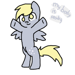 Size: 500x500 | Tagged: dead source, safe, artist:ask-derpyspanish, derpy hooves, pegasus, pony, tumblr:ask-derpyspanish, g4, female, hooves in air, mare, my body is ready, solo