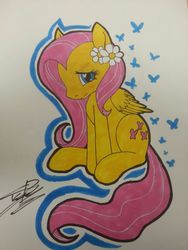 Size: 615x820 | Tagged: safe, artist:arctix, fluttershy, g4, female, flower in hair, solo, traditional art