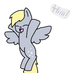 Size: 500x500 | Tagged: dead source, safe, artist:ask-derpyspanish, derpy hooves, pegasus, pony, tumblr:ask-derpyspanish, g4, female, hooves in air, mare, solo