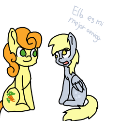 Size: 500x500 | Tagged: dead source, safe, artist:ask-derpyspanish, carrot top, derpy hooves, golden harvest, pegasus, pony, tumblr:ask-derpyspanish, g4, female, mare, spanish, translated in the comments