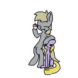 Size: 400x400 | Tagged: dead source, safe, artist:ask-derpyspanish, derpy hooves, dinky hooves, pegasus, pony, tumblr:ask-derpyspanish, g4, female, leaning, mare