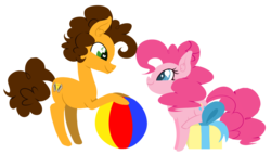 Size: 1280x728 | Tagged: safe, artist:bunbubs, cheese sandwich, pinkie pie, earth pony, pony, g4, beach ball, female, male, mare, present, ship:cheesepie, shipping, simple background, stallion, straight, transparent background