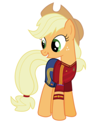 Size: 500x635 | Tagged: dead source, safe, artist:ask-derpyspanish, applejack, earth pony, pony, tumblr:ask-derpyspanish, g4, clothes, female, simple background, solo