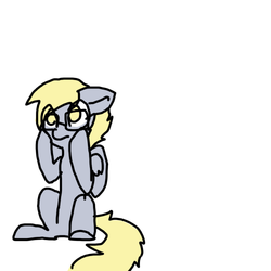 Size: 500x500 | Tagged: dead source, safe, artist:ask-derpyspanish, derpy hooves, pegasus, pony, tumblr:ask-derpyspanish, g4, female, floppy ears, glasses, simple background, sitting, solo, white background