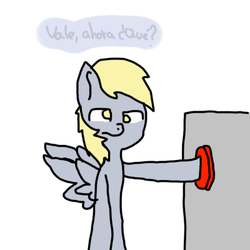 Size: 400x400 | Tagged: dead source, safe, artist:ask-derpyspanish, derpy hooves, pegasus, pony, tumblr:ask-derpyspanish, g4, button, female, mare, red button, solo, spanish