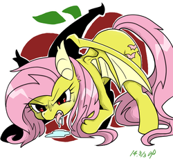 Size: 600x550 | Tagged: safe, artist:kyubi, fluttershy, bat pony, pony, bats!, g4, drool, female, flutterbat, pixiv, race swap, solo