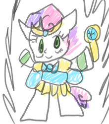 Size: 685x780 | Tagged: safe, artist:moonblizzard, sweetie belle, pony, g4, ask, bipedal, clothes, costume, dress, female, rarity answers, solo, tumblr, wand