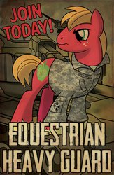 Size: 722x1107 | Tagged: safe, artist:drawponies, big macintosh, earth pony, pony, g4, camouflage, male, military, military bronies, poster, solo, tank (vehicle)