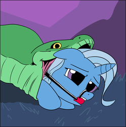 Size: 800x802 | Tagged: safe, artist:baffledcactus, trixie, pony, snake, unicorn, g4, ballgag, eaten alive, female, fetish, gag, mare, predation, trixie prey, vore