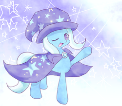 Size: 1473x1283 | Tagged: safe, artist:tenmusfox, trixie, pony, unicorn, g4, colored pupils, cute, diatrixes, female, mare, one eye closed, open mouth, pixiv, solo, stars