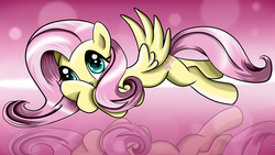 Size: 1920x1080 | Tagged: safe, artist:violentdreamzz, fluttershy, g4, cute, female, lying, reflection, solo, wallpaper