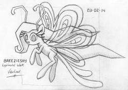 Size: 1617x1145 | Tagged: safe, artist:valorcrow, fluttershy, breezie, g4, it ain't easy being breezies, female, monochrome, race swap, solo, traditional art