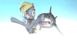 Size: 512x288 | Tagged: safe, artist:argodaemon, derpy hooves, great white shark, pegasus, pony, shark, g4, 3d, animated, dumb running ponies, eye twitch, female, mare, source filmmaker, this will end in death, wat