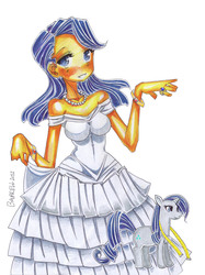 Size: 1413x1886 | Tagged: safe, artist:bavarell, rarity, human, g4, clothes, dress, female, humanized, solo