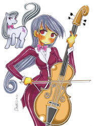 Size: 1417x1906 | Tagged: safe, artist:bavarell, octavia melody, human, g4, cello, clothes, female, humanized, musical instrument, solo