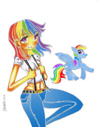 Size: 900x1166 | Tagged: safe, artist:bavarell, rainbow dash, human, g4, belly button, humanized, midriff, suspenders