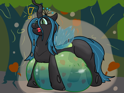 Size: 640x480 | Tagged: safe, artist:watertimdragon, queen chrysalis, g4, changeling feeding, changeling overfeeding, fat, female, inflation, obesalis, queen chrysalard, solo, stuffing, transparent flesh