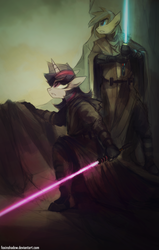 Size: 761x1200 | Tagged: safe, artist:foxinshadow, twilight sparkle, oc, anthro, g4, clothes, crossover, jedi, lightsaber, star wars