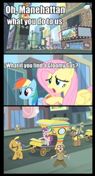 Size: 1012x1868 | Tagged: safe, edit, edited screencap, screencap, applejack, blueberry curls, business savvy, colton john, fluttershy, fortune favors, fruit pack, hinny of the hills, levon song, luckette, neigh sayer, pinkie pie, pronto, rainbow dash, rarity, ruby splash, silver berry, spike, strawberry ice, twilight sparkle, alicorn, earth pony, pegasus, pony, unicorn, g4, rarity takes manehattan, angry, background pony, billboard, bridleway, carriage, cats (musical), female, gus griswald, male, mane six, manehattan, mare, recess, song reference, stallion, taxi, taxi pony, twilight sparkle (alicorn), wonderbolts poster