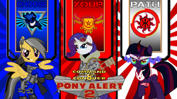 Size: 1920x1080 | Tagged: safe, daring do, rarity, twilight sparkle, g4, allied nations, allies, colored horn, command and conquer, corrupted, corrupted twilight sparkle, curved horn, empire of the rising sun, gun, horn, red alert, sombra eyes, sombra horn, soviet union