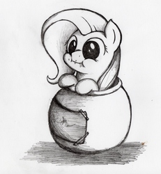 Size: 2414x2615 | Tagged: safe, artist:otto720, fluttershy, g4, :i, aweeg*, cookie, cookie jar, cookie jar pony, cute, eating, female, food, high res, jar, monochrome, puffy cheeks, shyabetes, smiling, solo, traditional art