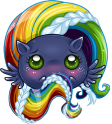 Size: 288x318 | Tagged: safe, artist:tinuleaf, oc, oc only, oc:cloud puff, pegasus, pony, blushing, braid, chubbie, female, freckles, mare, multicolored hair, offspring, parent:rainbow dash, parent:soarin', parents:soarindash, rainbow hair, simple background, solo, transparent background