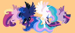 Size: 2300x1000 | Tagged: safe, artist:kibi, princess cadance, princess celestia, princess luna, twilight sparkle, alicorn, pony, g4, alicorn tetrarchy, female, line-up, mare, minimalist, princess, twilight sparkle (alicorn)