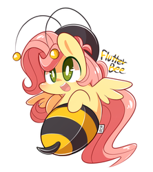 Size: 870x980 | Tagged: safe, artist:php56, fluttershy, pegasus, pony, g4, it ain't easy being breezies, animal costume, bee costume, chibi, clothes, costume, cute, female, flutterbee, open mouth, shyabetes, simple background, solo, spread wings, white background, wings