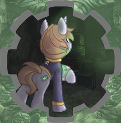 Size: 900x916 | Tagged: safe, artist:rppirate, oc, oc only, oc:littlepip, pony, unicorn, fallout equestria, butt, clothes, fanfic, fanfic art, female, hooves, horn, jumpsuit, mare, pipbuck, plot, solo, vault, vault suit