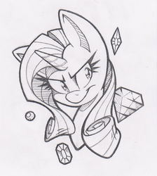 Size: 448x500 | Tagged: safe, artist:dfectivedvice, rarity, g4, bust, female, grayscale, monochrome, solo, traditional art