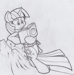 Size: 539x549 | Tagged: safe, artist:dfectivedvice, twilight sparkle, g4, book, female, grayscale, monochrome, reading, sketch, solo, traditional art