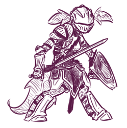 Size: 593x595 | Tagged: safe, artist:nobody, oc, oc only, oc:hope, satyr, armor, chainmail, crossover, dark souls, fantasy class, fighting stance, knight, monochrome, offspring, parent:lyra heartstrings, shield, solo, stance, sword, warrior, weapon